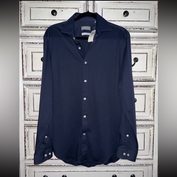 Michael Kors long sleeve knit shirt MK fitted shirt size M blue - Picture 6 of 14